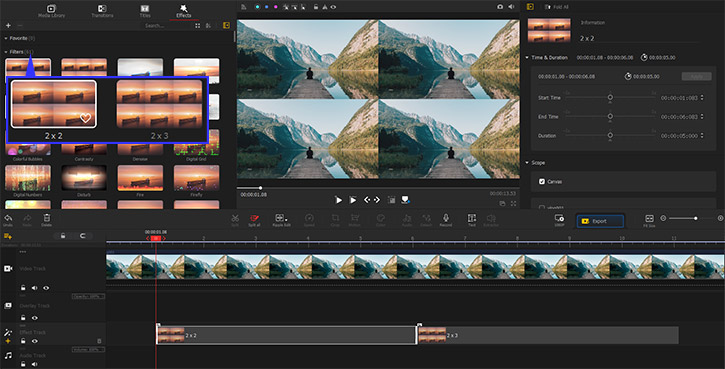 Split Screen with Videos with preset effects