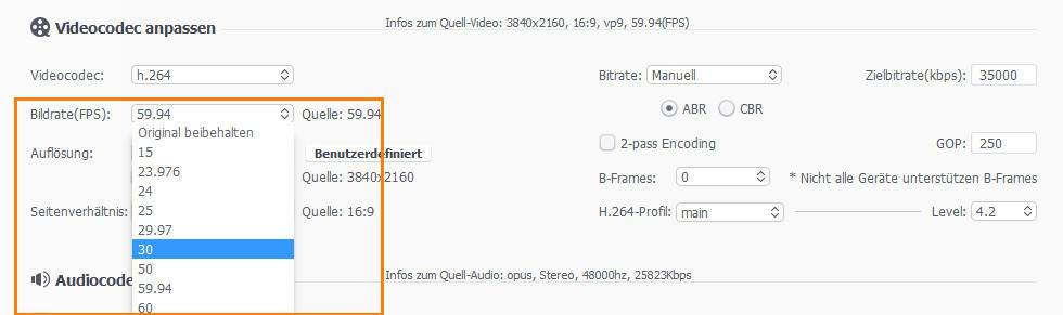 GoPro 4K Video verkleinern durch Anpassen der Bildrate