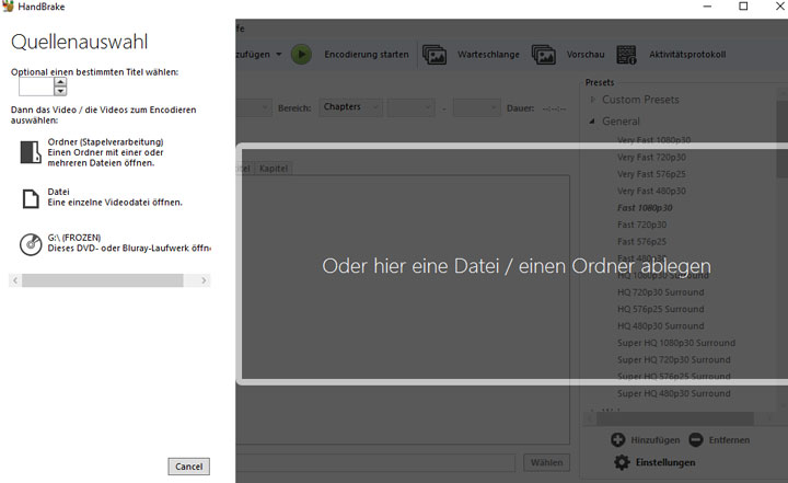 Quell-DVD in HandBrake laden