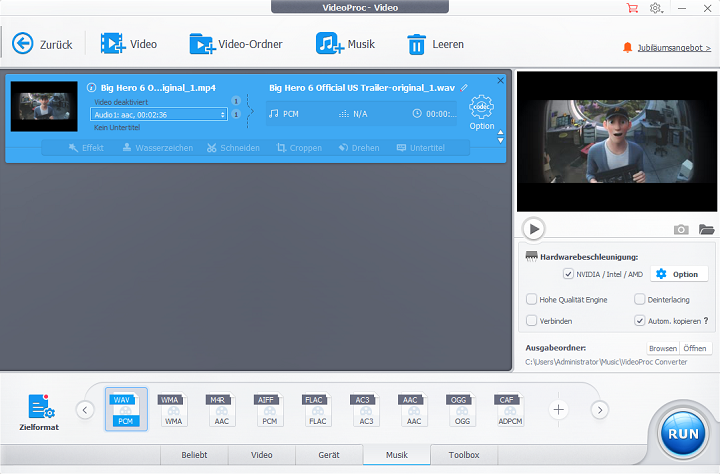MP4 in WAV mit VideoProc umwandeln