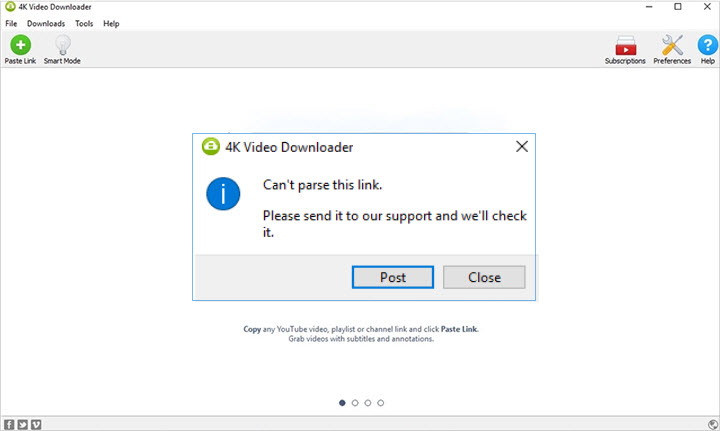 4K Video Downloader can't parse this link