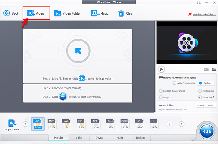 add video into VideoProc Converter AI