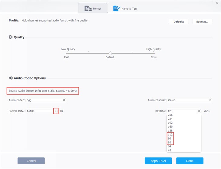 Adjust MP3 quality in VideoProc Converter AI