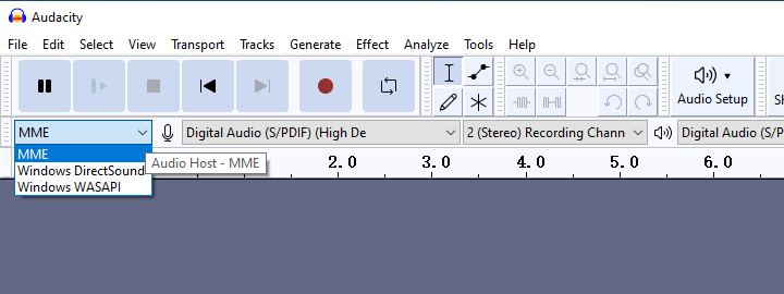 Change Audio Host in Audacity