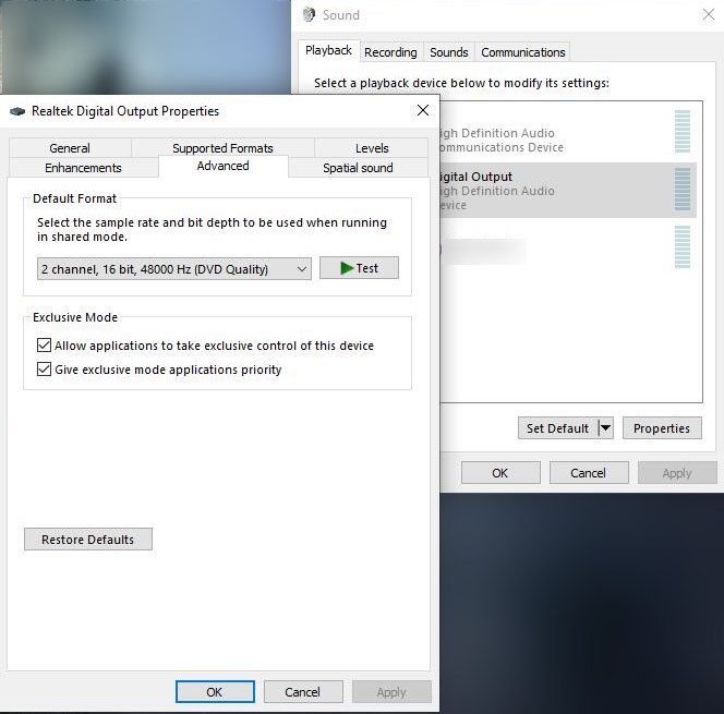 change audio format on Windows