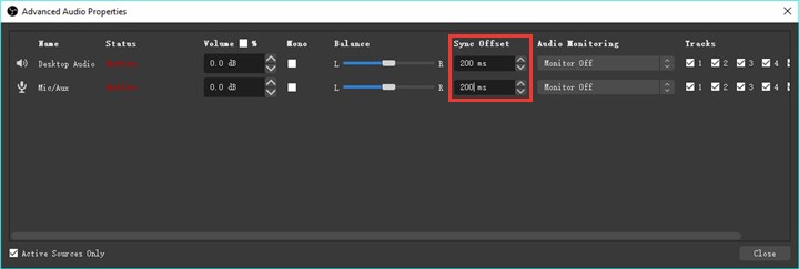 change Sync Offset in OBS