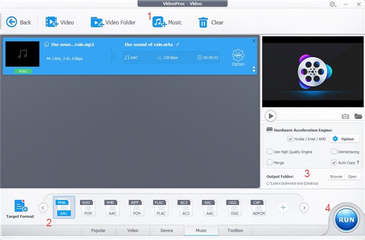 Convert MP3 to M4A with Videoproc