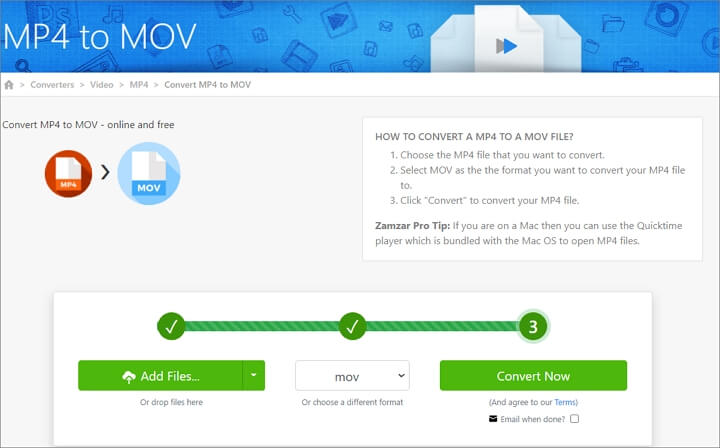 MP4 to MOV with Zamzar