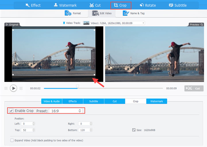 Crop to remove YouTube video black bar