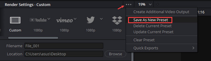 Customize Export Presets in DaVinci Resolve