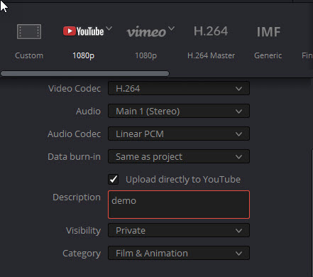 DaVinci Resolve Delivery page