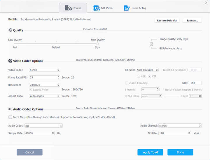 Edit 3GP Specs in VideoProc Converter AI