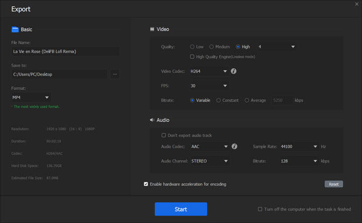 Export the converted MP4 File