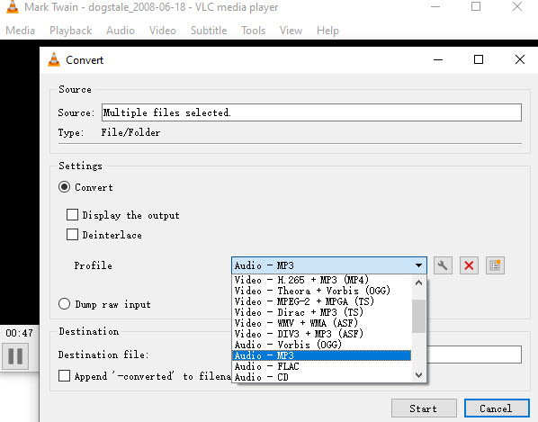 Export M4B to MP3 in VLC