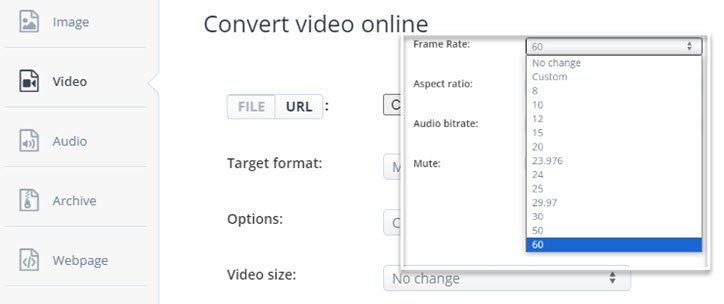 Frame rate changer in Aconvert