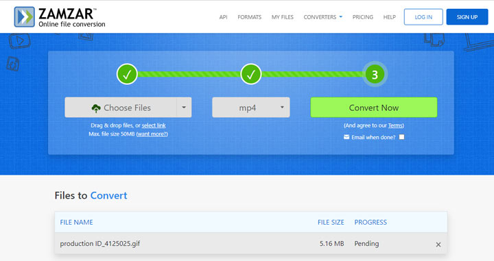 Convert GIF to MP4 with Zamzar