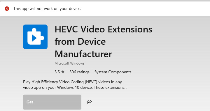 Free HEVC Video Extensions from Device Manufacturer