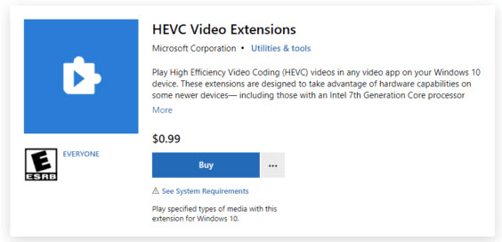 Install HEVC Video Extensions on Windows 10