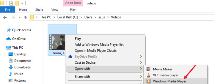 Open an MP4 file on Windows