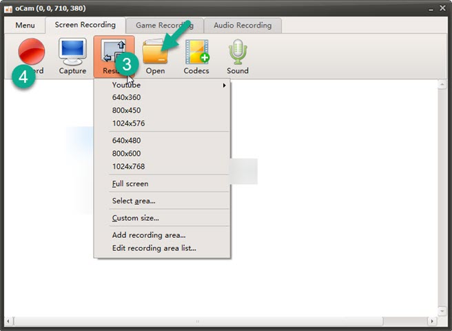 how to record your screen with Ocam – Step 3 to 4