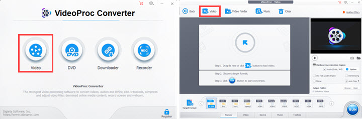 Load Source Video into VideoProc Converter AI