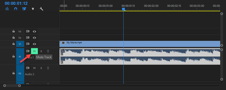 Mute audio track in a video - Premiere Pro