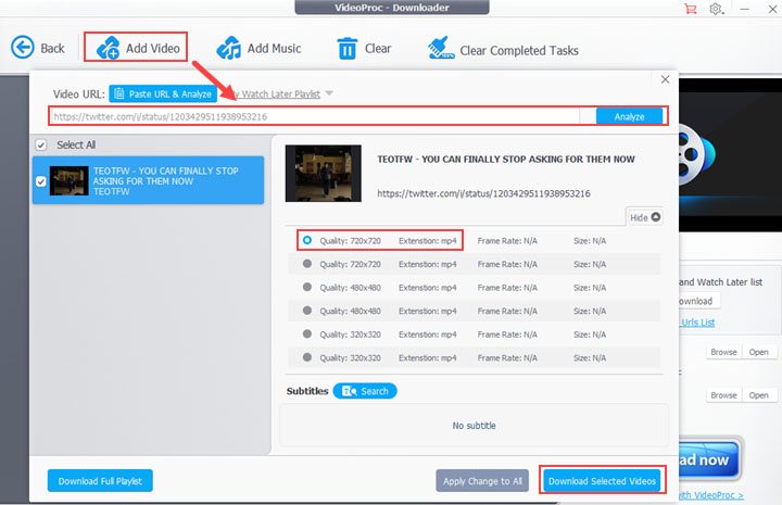 Paste Link and Convert Twitter Video to MP4