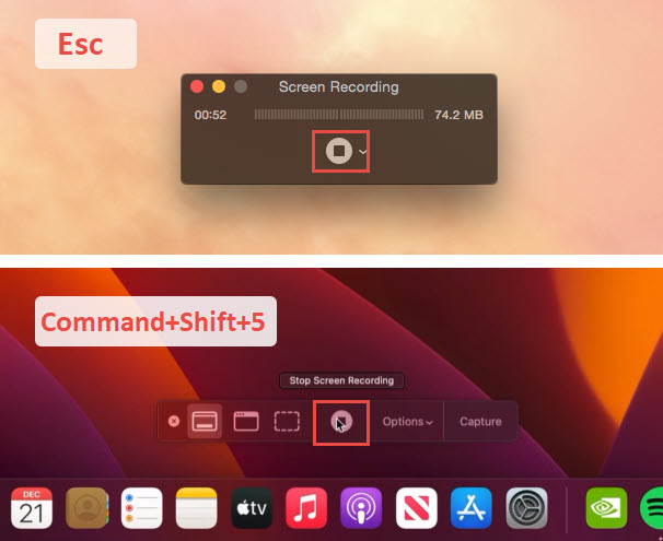 Activate QuickTime screen recording stop button via shortcuts