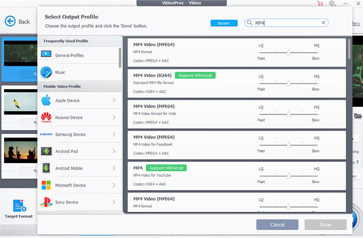 Transcode MP4 videos in VideoProc Converter AI