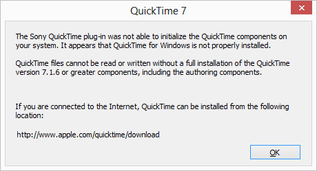 Sony QuickTime Plug-in Was Not Able to Initialize