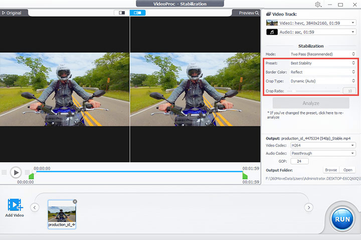 Stabilize video with VideoProc Converter AI 2