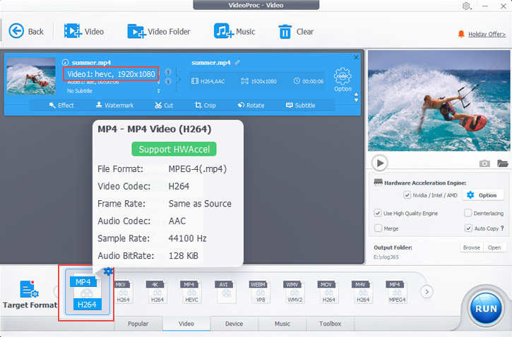 Convert MOV files to Windows-friendly format in VideoProc Converter AI